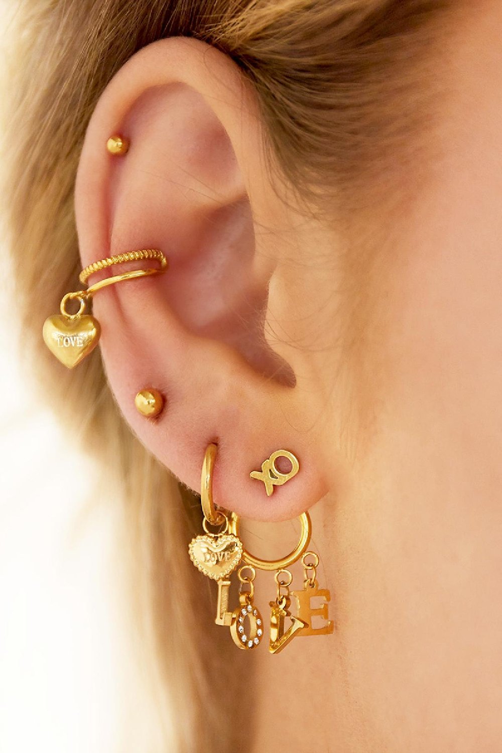 Doppelte Ohrstulpe aus Edelstahl mit wenig Herzanhänger Silber h5Bild2